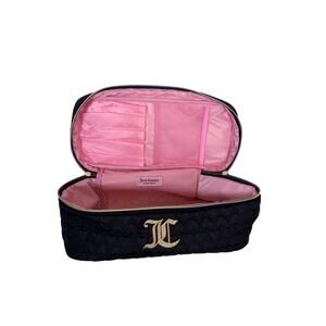 Juicy Couture Quilted Black Toiletry Bag Rhinestone Logo Travel Cosmetic Case